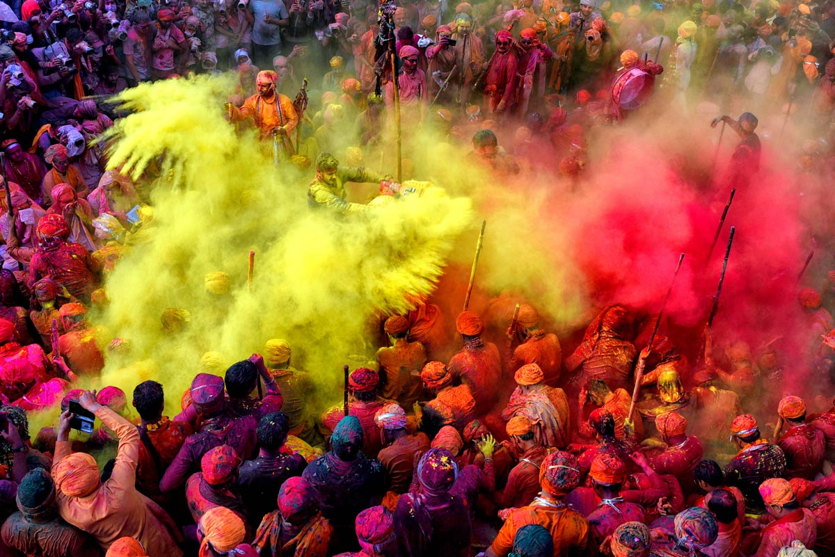 Colorful festival crowd